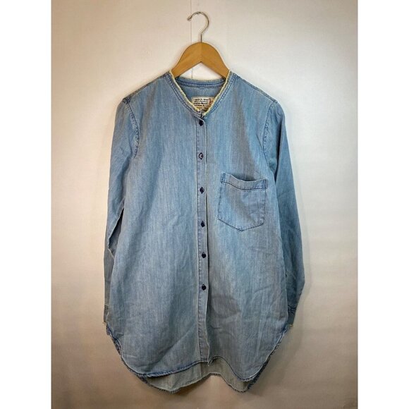 Free People x Sandrine Rose Mandarin Collar Denim Tunic Shirt Size Medium EUC - Picture 3 of 9